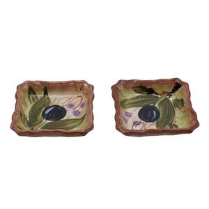 Tabletops Unlimited Ceramic Square Hand Painted Olives Set Of 2 Dipping Bowls